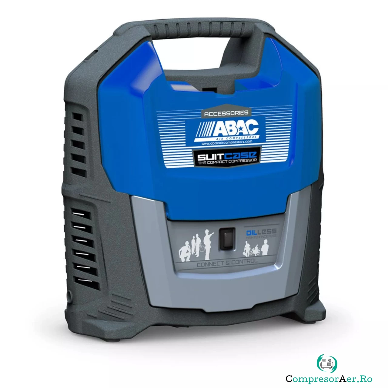 Compresor de aer cu piston fara ulei, silentios - 1.1 kW, 160 L/min, 8 bari - fara Rezervor - ABAC-SUITCASE-0