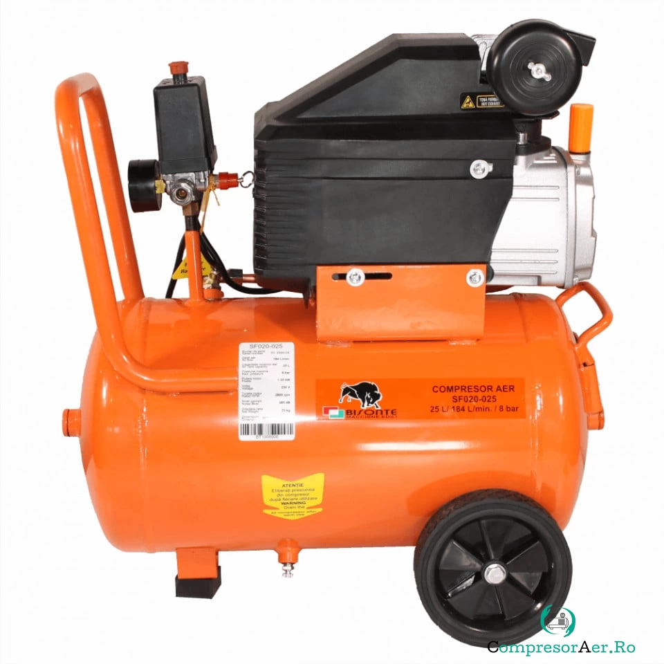 Compresor de aer cu ulei Bisonte SF020-025, debit aer 187 l/min. butelie 25 l la 626.99 lei ron